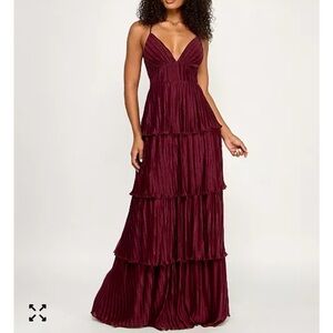 Tiered metallic v neck maxi dress